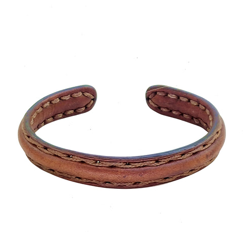 Boho Handcrafted Genuine Vegetal Leather Bracelet with Adjustable Copper Insert-Gift Unisex Leather Fashion Jewelery-Cuff