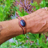 Handcrafted Genuine Brown Leather Bracelet with Green Moss Agate Stone-Unisex Gift Fashion Jewelry Cuff