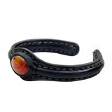 Handcrafted Genuine Black Leather Bracelet with Amber Agate Stone-Gift Unisex Fashion Leather Bracelet Cuff