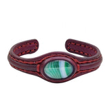 Boho Handcrafted Genuine Vegetal Leather Bracelet with Green Agate Stone-Unisex Gift Fashion Jewelry Cuff