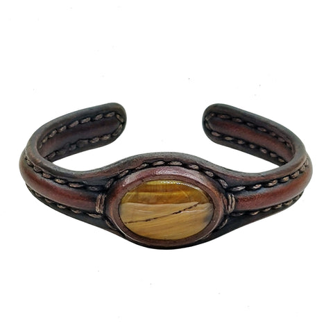 Boho Handcrafted Genuine Vegetal Leather Bracelet with Tiger Eye Stone-Unisex Gift Fashion Jewelry with Natural Stone