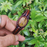 Boho Handcrafted Genuine Vegetal Leather Bracelet with Tiger Eye Stone-Unisex Gift Fashion Jewelry with Natural Stone
