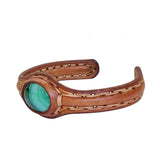 Handcrafted Genuine Brown Leather Bracelet with Green Agate Stone-Unisex Gift Fashion Jewelry with Naturel Stone Cuff