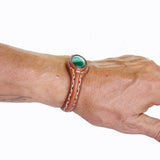 Handcrafted Genuine Brown Leather Bracelet with Green Agate Stone-Unisex Gift Fashion Jewelry with Naturel Stone Cuff