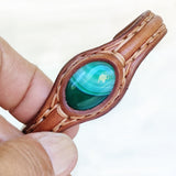 Handcrafted Genuine Brown Leather Bracelet with Green Agate Stone-Unisex Gift Fashion Jewelry with Naturel Stone Cuff