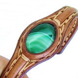 Handcrafted Genuine Brown Leather Bracelet with Green Agate Stone-Unisex Gift Fashion Jewelry with Naturel Stone Cuff