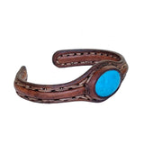 Handcrafted Genuine Leather Bracelet with Firuze Stone-Unisex Gift Fashion Jewelry with Natural Stone Bracelet Cuff