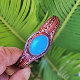 Handcrafted Genuine Leather Bracelet with Firuze Stone-Unisex Gift Fashion Jewelry with Natural Stone Bracelet Cuff