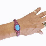 Handcrafted Genuine Leather Bracelet with Firuze Stone-Unisex Gift Fashion Jewelry with Natural Stone Cuff