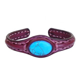 Handcrafted Genuine Leather Bracelet with Firuze Stone-Unisex Gift Fashion Jewelry with Natural Stone Cuff