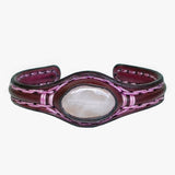 Boho Handcrafted Genuine Maroon Leather Bracelet with White Agate Stone Setting-Life Style Unisex Gift Fashion Jewelry Bangle-Cuff