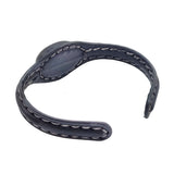 Handcrafted Genuine Black Vegetal Leather Bracelet with Firuze Stone Setting-Unisex Gift Fashion Jewelry Cuff