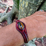 Handcrafted Genuine Brown Vegetal Leather Bracelet with Tiger Eye Stone Setting-Unisex Gift Fashion Jewelry Cuff