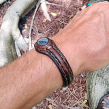 Handcrafted Genuine Brown Vegetal Leather Bracelet with Gray Agate Stone Setting-Unisex Gift Fashion Jewelry Cuff