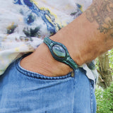 Handcrafted Genuine Vegetal Leather Bracelet with Gray Agate Stone Setting-Unisex Gift-Fashion Jewelry Cuff