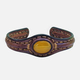 Handcrafted Genuine Vegetal Leather Bracelet with Yellow Agate Stone Setting-Unisex Gift - Fashion Jewelry Cuff