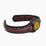 Handcrafted Genuine Vegetal Leather Bracelet with Yellow Agate Stone Setting-Unisex Gift - Fashion Jewelry Cuff