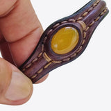 Handcrafted Genuine Vegetal Leather Bracelet with Yellow Agate Stone Setting-Unisex Gift - Fashion Jewelry Cuff