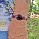 Copy of Handcrafted Genuine Vegetal Leather Bracelet with Black Agate Stone Setting-Unisex Gift - Fashion Jewelry Cuff