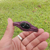 Copy of Handcrafted Genuine Vegetal Leather Bracelet with Black Agate Stone Setting-Unisex Gift - Fashion Jewelry Cuff