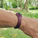 Copy of Handcrafted Genuine Vegetal Leather Bracelet with Black Agate Stone Setting-Unisex Gift - Fashion Jewelry Cuff
