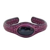 Copy of Handcrafted Genuine Vegetal Leather Bracelet with Black Agate Stone Setting-Unisex Gift - Fashion Jewelry Cuff