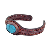Handcrafted Genuine Vegetal Leather Bracelet with Firuze Stone Setting-Unisex Gift -  Fashion Jewelry Cuff