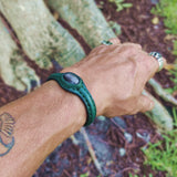 Handcrafted Genuine Vegetal Leather Bracelet with Gray Agate Stone Setting-Unisex Gift-Unique Fashion Jewelry Cuff