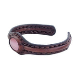 Handcrafted Genuine Brown Vegetal Leather Bracelet with Pink Agate Stone Setting-Unisex Gift-Unique Fashion Jewelry Cuff