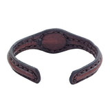 Handcrafted Genuine Brown Vegetal Leather Bracelet with Pink Agate Stone Setting-Unisex Gift-Unique Fashion Jewelry Cuff