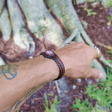 Handcrafted Genuine Brown Vegetal Leather Bracelet with Pink Agate Stone Setting-Unisex Gift-Unique Fashion Jewelry Cuff