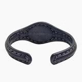 Handcrafted Genuine Black Vegetal Leather Bracelet with Blue Cat Eye Stone Setting-Unisex Gift Fashion Jewelry Cuff