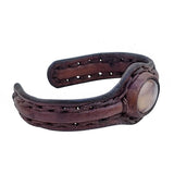 Handcrafted Genuine Vegetal Leather Bracelet with Brown Crystal Agate Stone Setting-Unisex Gift Unique Gift Fashion Jewelry Cuff