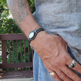 Handcrafted Genuine Vegetal Leather Bracelet with White Cat Eye Stone Setting-Lifestyle Unisex Gif Fashion Jewelry Cuff