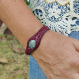 Boho Handcrafted Genuine Maroon Leather Bracelet with White Agate Stone Setting-Life Style Unisex Gift Fashion Jewelry Bangle-Cuff