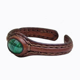 Copy of Handcrafted Genuine Black Vegetal Leather Bracelet with Malachite Stone Setting-Unisex Gift-Fashion Jewelry Cuff