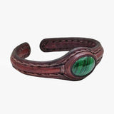 Copy of Handcrafted Genuine Black Vegetal Leather Bracelet with Malachite Stone Setting-Unisex Gift-Fashion Jewelry Cuff