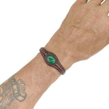 Copy of Handcrafted Genuine Black Vegetal Leather Bracelet with Malachite Stone Setting-Unisex Gift-Fashion Jewelry Cuff