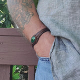 Copy of Handcrafted Genuine Black Vegetal Leather Bracelet with Malachite Stone Setting-Unisex Gift-Fashion Jewelry Cuff