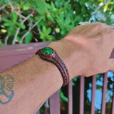 Copy of Handcrafted Genuine Black Vegetal Leather Bracelet with Malachite Stone Setting-Unisex Gift-Fashion Jewelry Cuff