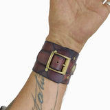 Handcrafted Genuine Brown Vegetal Leather Cuff with Brass Revit's Setting-Lifestyle Unique Gift Fashion Jewelry Bracelet