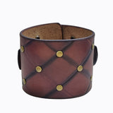 Handcrafted Genuine Brown Vegetal Leather Cuff with Brass Revit's Setting-Lifestyle Unique Gift Fashion Jewelry Bracelet