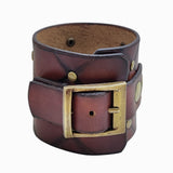 Handcrafted Genuine Brown Vegetal Leather Cuff with Brass Revit's Setting-Lifestyle Unique Gift Fashion Jewelry Bracelet
