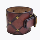 Handcrafted Genuine Brown Vegetal Leather Cuff with Brass Revit's Setting-Lifestyle Unique Gift Fashion Jewelry Bracelet