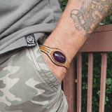 Boho Handcrafted Genuine Brown Leather Bracelet with Purple Agate Stone Setting-Life Style Unisex Gift Fashion Jewelry Bangle Cuff Wristband