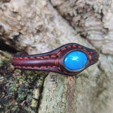 Handcrafted Genuine Brown Vegetal Leather Bracelet with Firuze Stone Setting-Unisex Gift Unique Fashion Jewelry Cuff-Wristband
