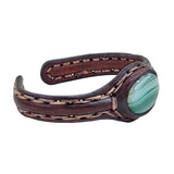Handcrafted Genuine Brown Leather Bracelet with Green Agate Stone-Unisex Gift Fashion Jewelry with Naturel Stone Cuff Wristband