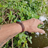 Handcrafted Genuine Brown Leather Bracelet with Green Agate Stone-Unisex Gift Fashion Jewelry with Naturel Stone Cuff Wristband
