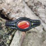 Handcrafted Black Genuine Vegetal Leather Bracelet with Amber Agate Stone Setting-Unisex Gift Fashion Jewelry Cuff Wristband