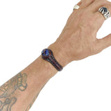 Handcrafted Brown Genuine Vegetal Leather Bracelet with Navy Blue Agate Stone Setting-Unisex Gift Fashion Jewelry Cuff Wristband